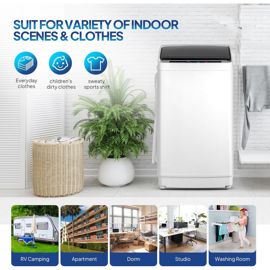 Compact Washing Machine with Drain Pump, Fully Automatic 17.8 lbs Portable Laundry Washer with Stainless Steel Tub, 110V Top Load for Apartments, Dormitories, RVs, Campers and Small Homes