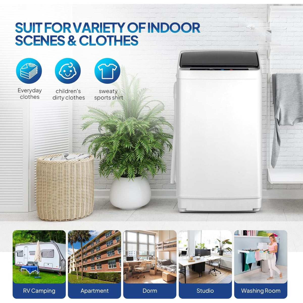 Compact Washing Machine with Drain Pump, Fully Automatic 17.8 lbs Portable Laundry Washer with Stainless Steel Tub, 110V Top Load for Apartments, Dormitories, RVs, Campers and Small Homes