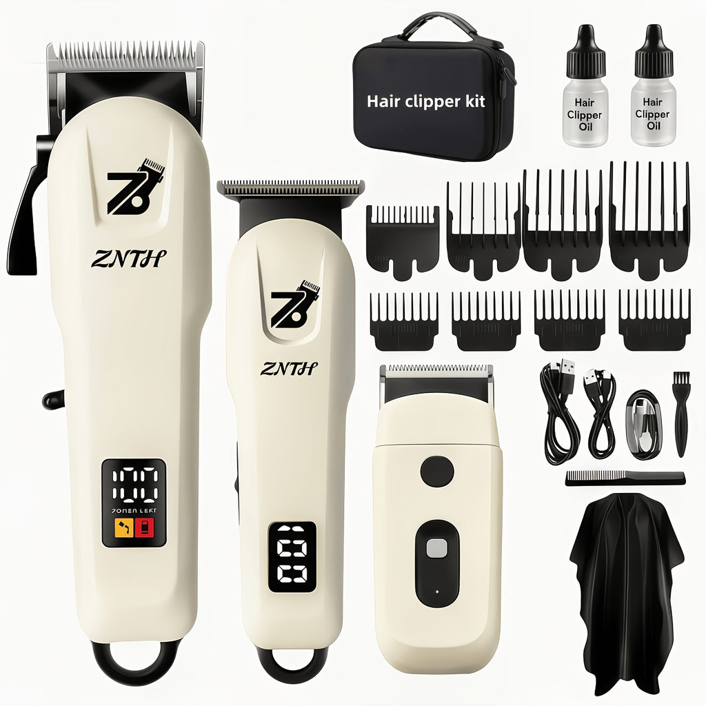 LCD Hair Clipper with Listed USB Charging and Stainless Steel Blades, Upgraded Single Clipper or Three-in-One Electric Razor and Shaver Kit for Home Grooming