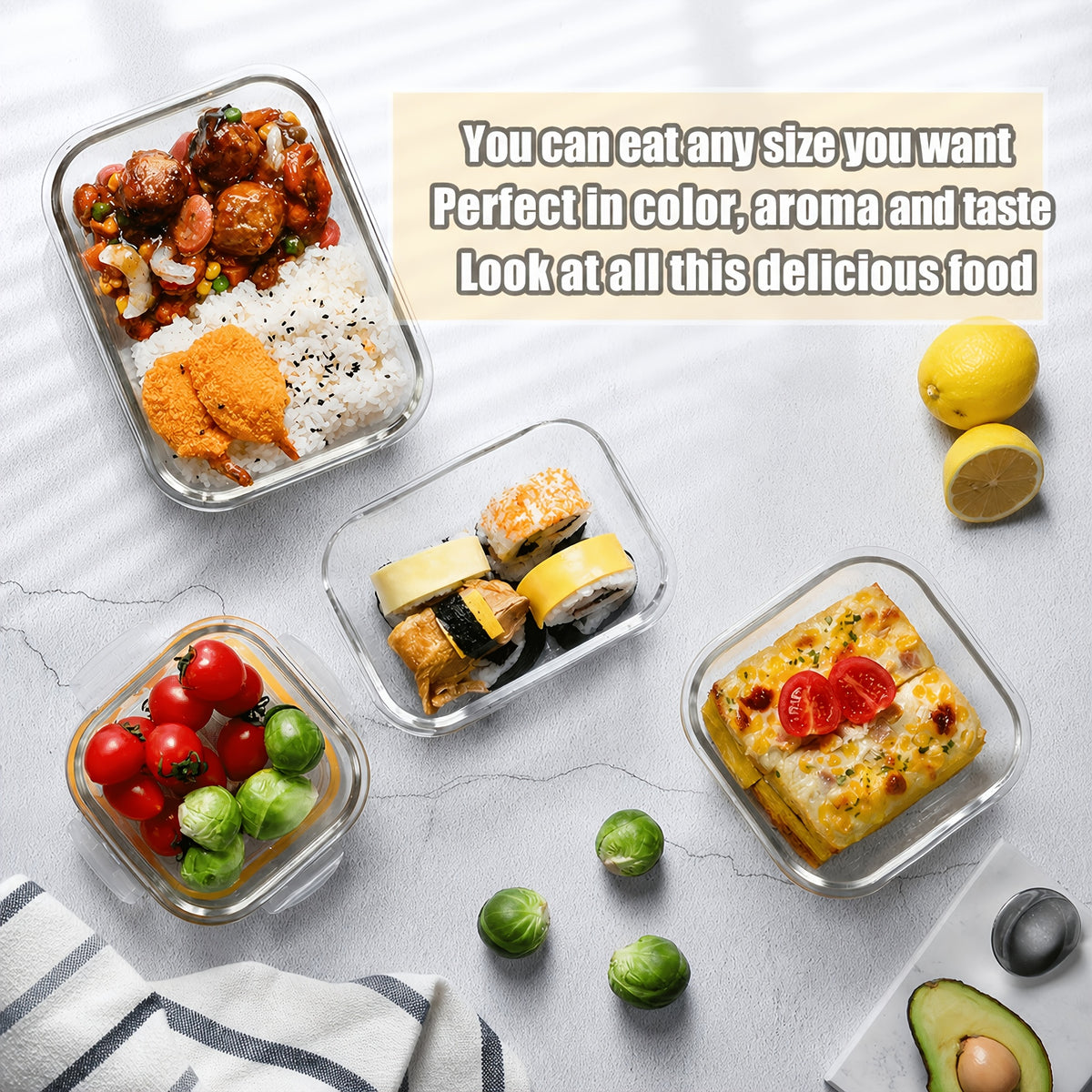 Glass Food Storage Container Set with 8 or 10 Containers and Matching Lids, Blue, Pink or Green Options for Lunch Portions and Refrigerator Organization