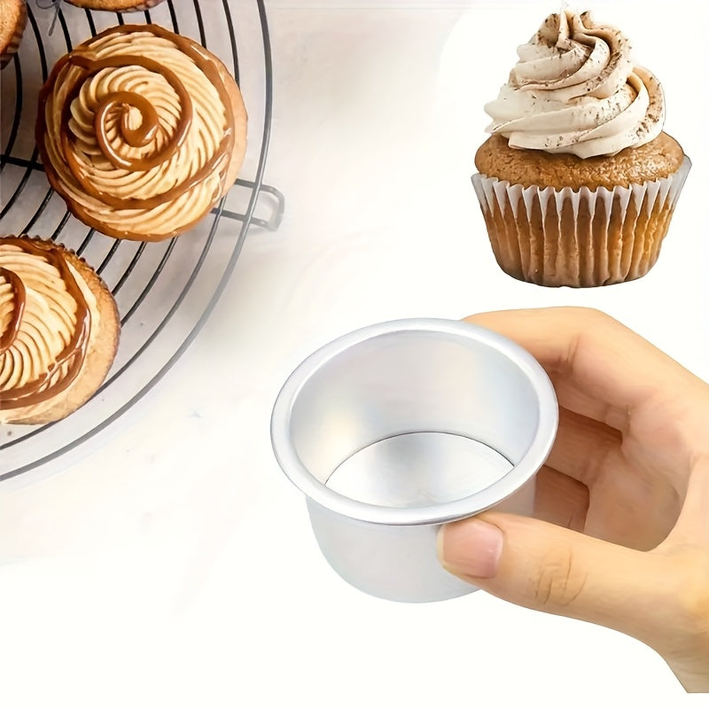 Mini Round Cake Mold Set of Ten with Listed 2-Inch Size, Removable Bottoms and Nonstick Aluminum Alloy Design for Cheesecakes, Egg Tarts and Party Baking
