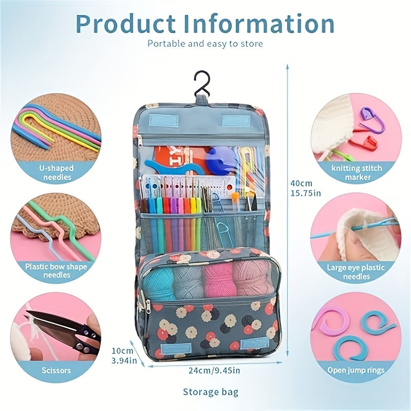 Multicolor Yarn Crochet Kit with Listed 130-Piece Set, Fabric Storage Bag, Hooks, Scissors, Needles and Stitch Markers for Creative DIY Projects and Handmade Gifts