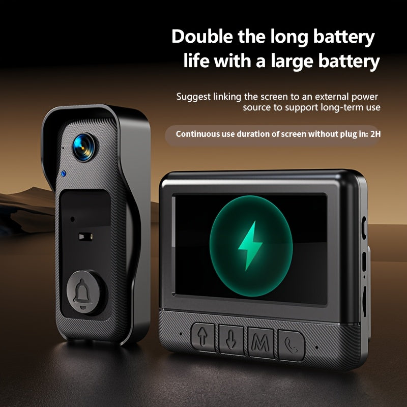 1 Set, Doorbell Camera Wireless No Subscription, Water Resistant Wireless Video Doorbell, Equipped with A 4. 3-inch Display, Real-time Communication Is Like Making A Phone Call, No Need for Button Intercom, One Click Answer, Fisheye Wide-angle Lens