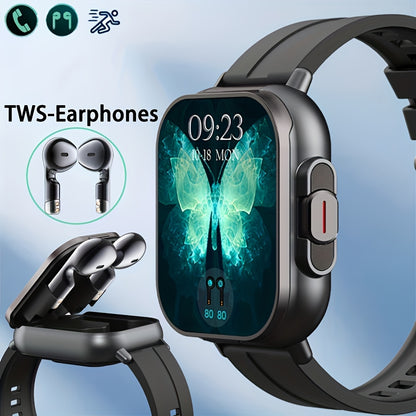 2-in-1 Smartwatch and Wireless Earbuds for Men with Music Control, Sports Modes and Activity Insights, Black or Silvery Watch and Steel Strap Options