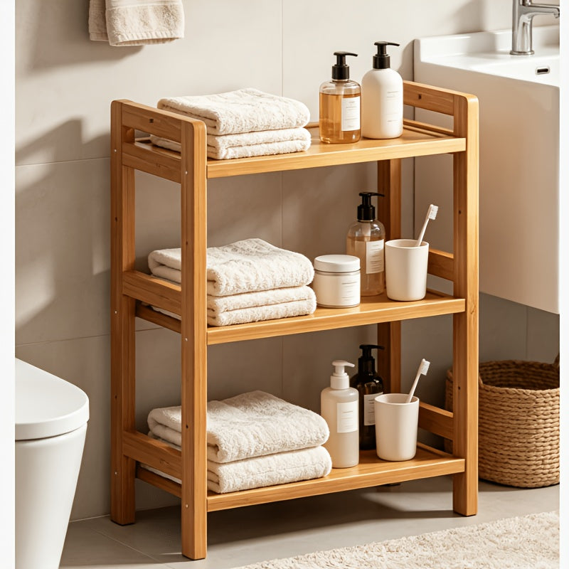 Bamboo Storage Shelf with Three Tiers, Single Standing Rack for Compatible Pantry, Kitchen Cabinet, Countertop and Desktop Organization at Home