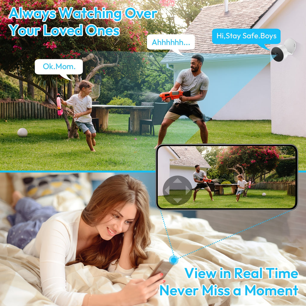 Two-Piece WiFi Home Security Camera System with Listed AI Human and Animal Detection, Two-Way Speaker, Voice Intercom and High-Definition Viewing Features