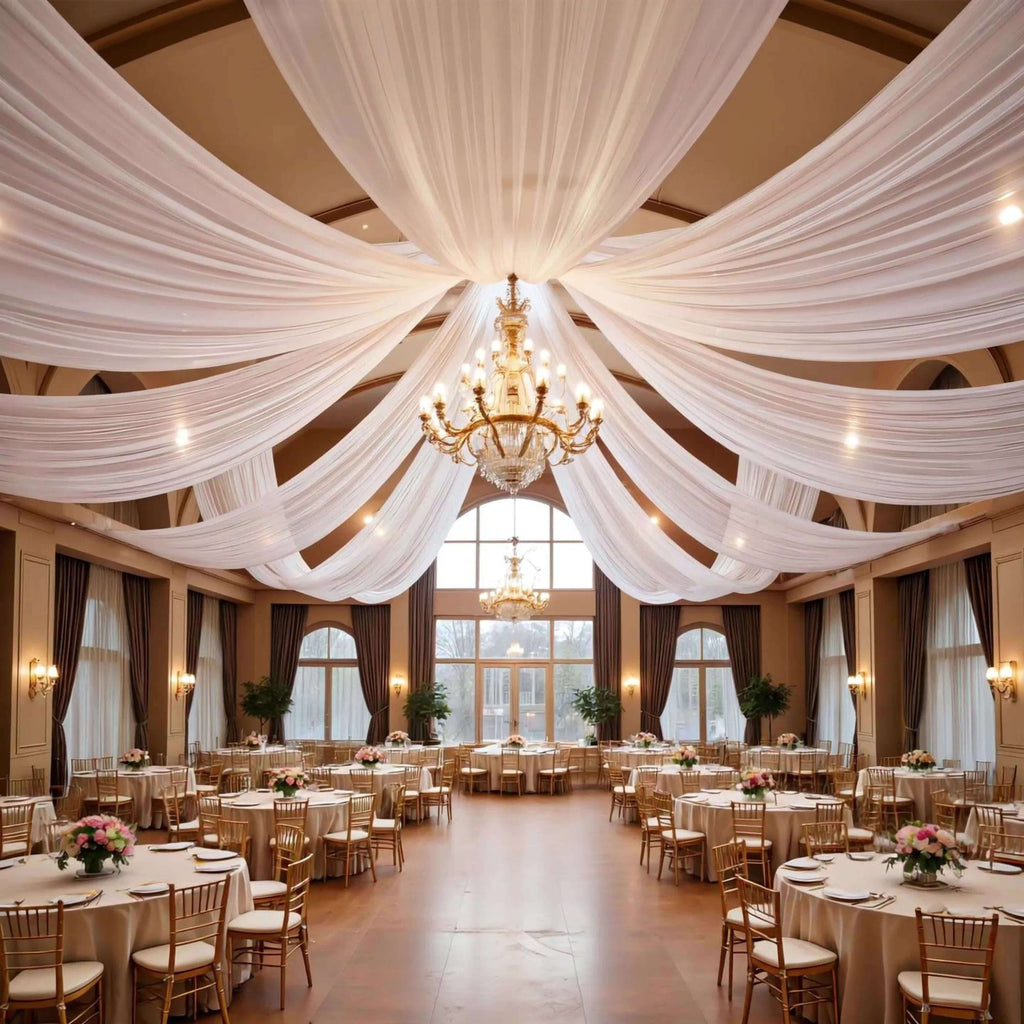 Wedding Ceiling Draping Fabric Set, Six Chiffon-Style Panels with Listed 63 x 118 Inch Size and Pole Pockets in Twelve Color Labels for Ceremony and Event Decor