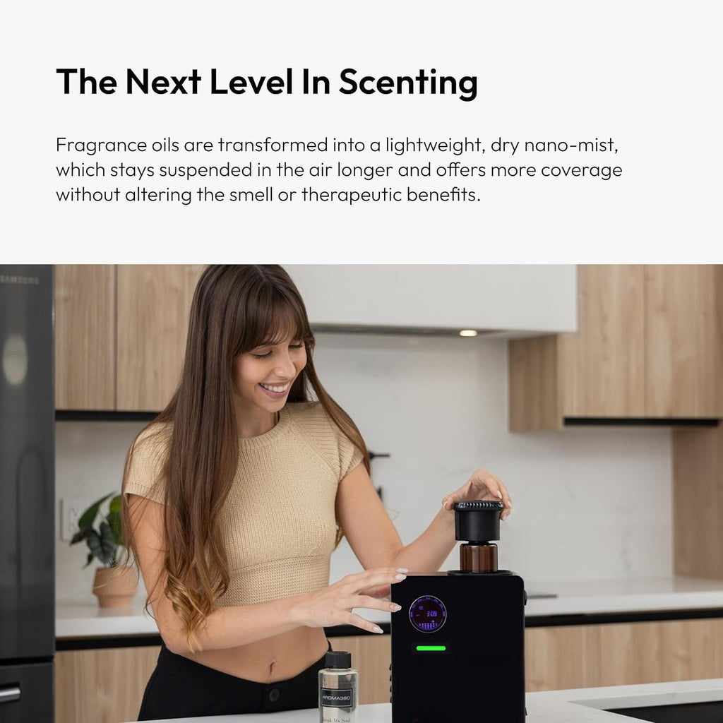 Waterless Scent Diffuser by GOANDO with App Control, Programmable Timer and Heatless Cold Air Fan System for Home and Office Fragrance, Refills Not Included