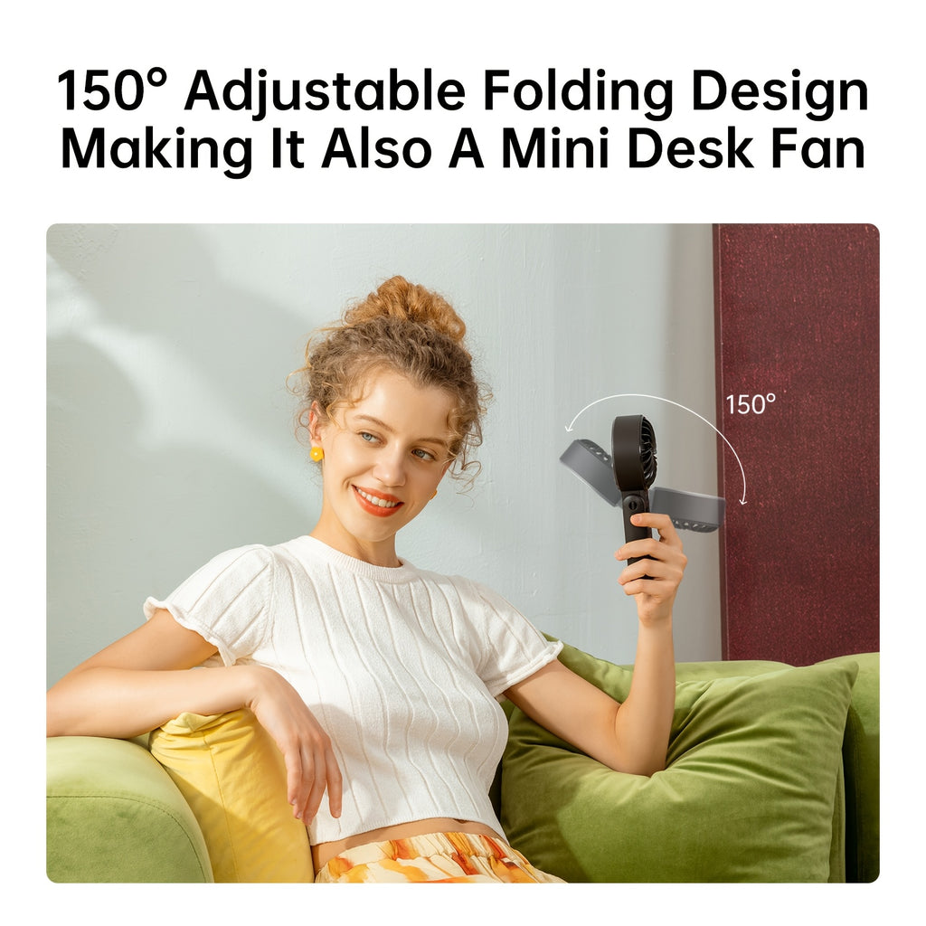 Foldable Handheld Fan JISULIFE Life7 with USB Rechargeable Battery, LED Display and Five Speeds for Desktop, Travel and Festival Use in Grey, Pink or Black