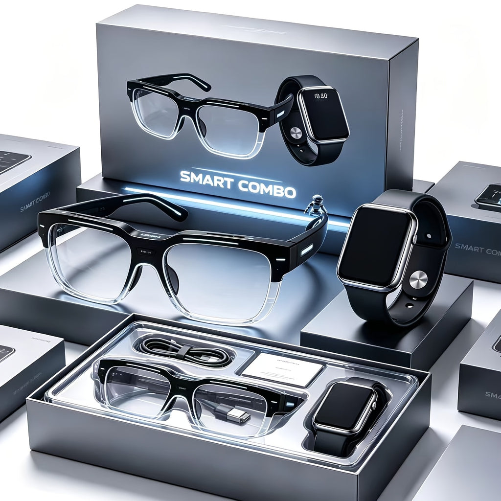 Real Time Translator Glasses and Smart Touch Watch Set with Listed AI Conference Interpretation, Wireless Music and Phone Call Features for Travel and Office Use