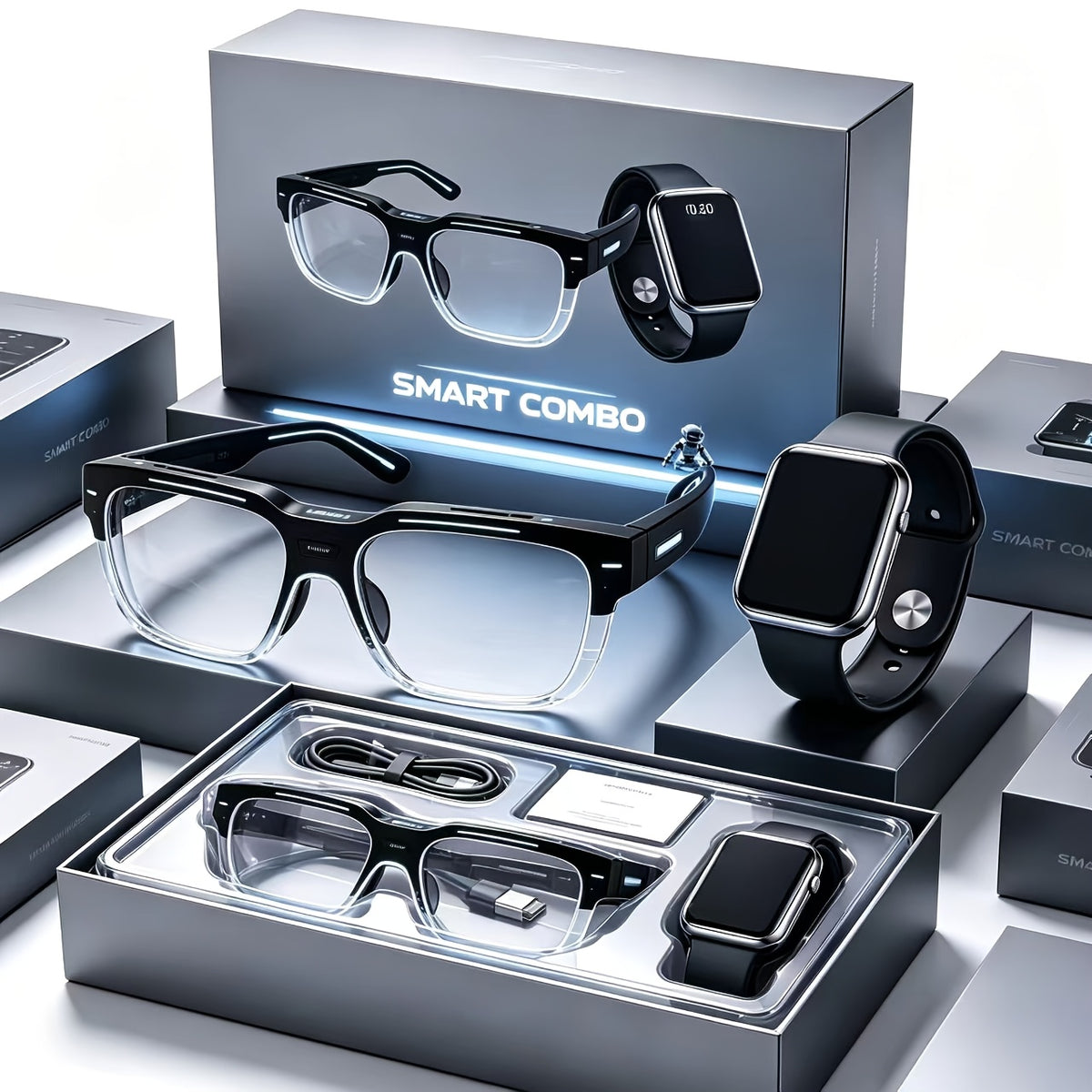 Real Time Translator Glasses and Smart Touch Watch Set with Listed AI Conference Interpretation, Wireless Music and Phone Call Features for Travel and Office Use