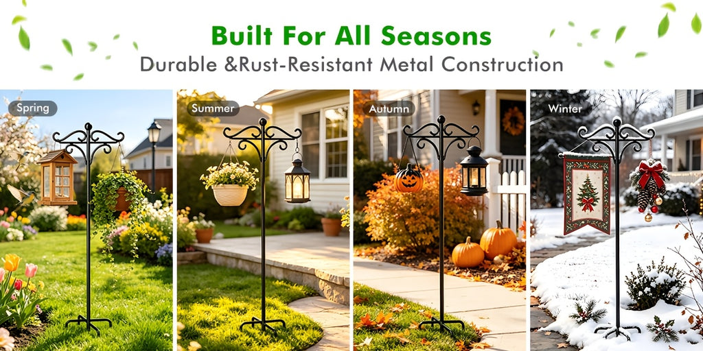 Adjustable Garden Shepherd Hooks RX-MYGF16 with Listed Five-Prong Bases, Two- or Four-Pack Labels for Hanging Bird Feeders, Plant Baskets and Decorative Lanterns