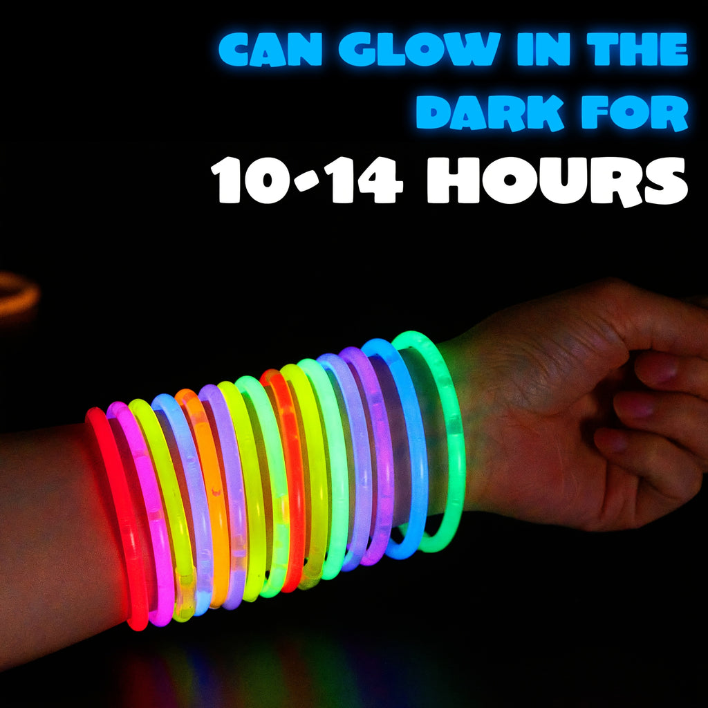 Glow Sticks Party Pack by SYNCFUN, 100 Eight-Inch Sticks with 100 Connectors and Seven Listed Colors for Bracelets, Necklaces and Holiday Celebrations