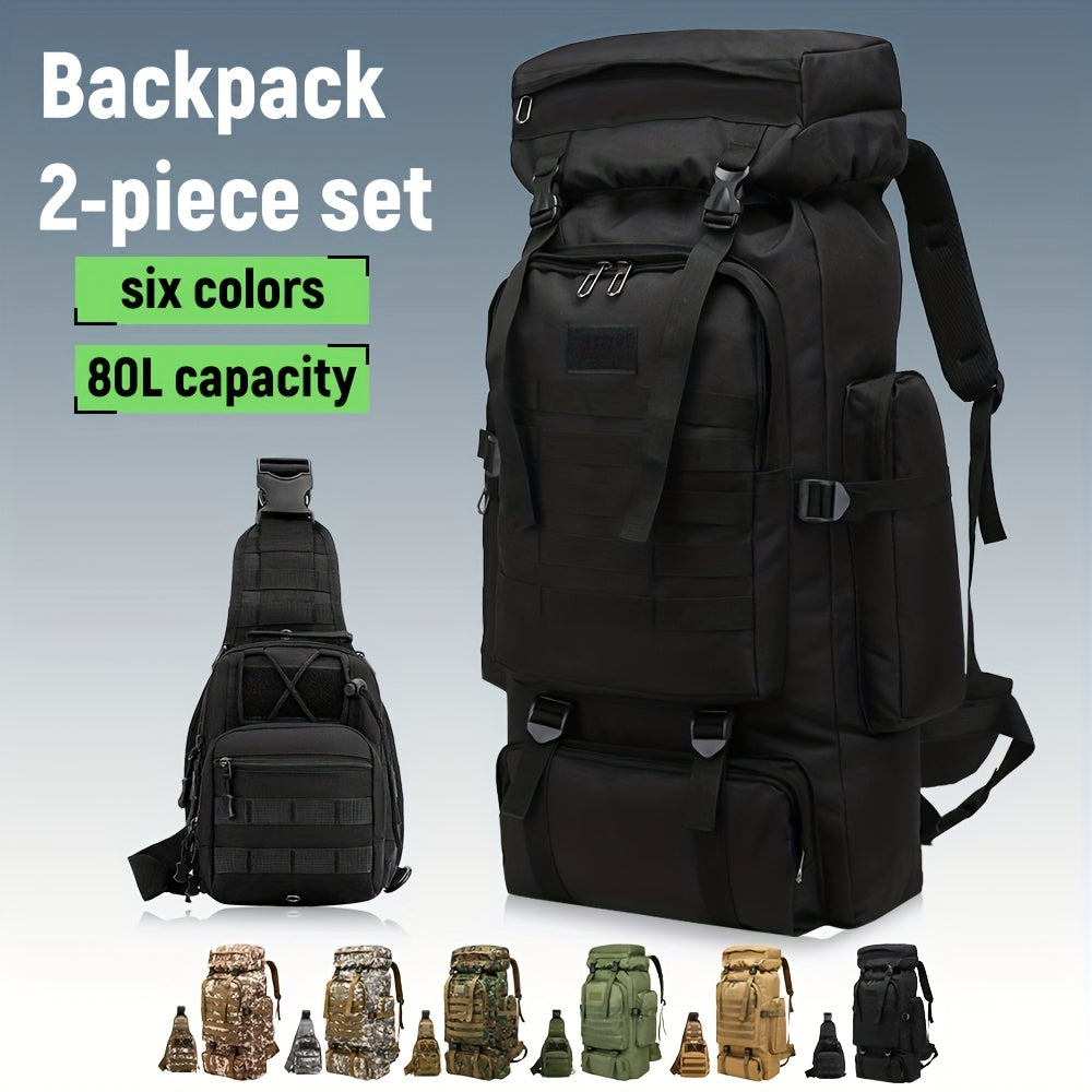 MOLLE Tactical Hiking Backpack with Multiple Compartments, Listed Two-Piece Set for Outdoor Gear Organization, Camping, Trekking and Adventure Travel