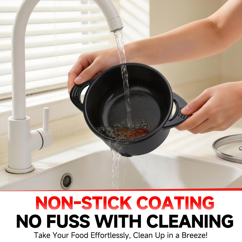 Mini Electric Hot Pot for Single Serve Meals, Multi-Functional Noodle, Soup, Rice and Hot Pot Cooker with Non-Stick Inner Pot, Compact Portable Electric Cooking Pot for Small Kitchens, Dorms, Offices and One-Person Dinners