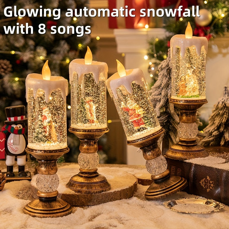 Musical Christmas Flameless Candle Lamp, Listed 11.4-Inch Decorative Light with Rotating Snowflake Feature in Santa Claus, Santa Hugging Bear or Snowman Designs