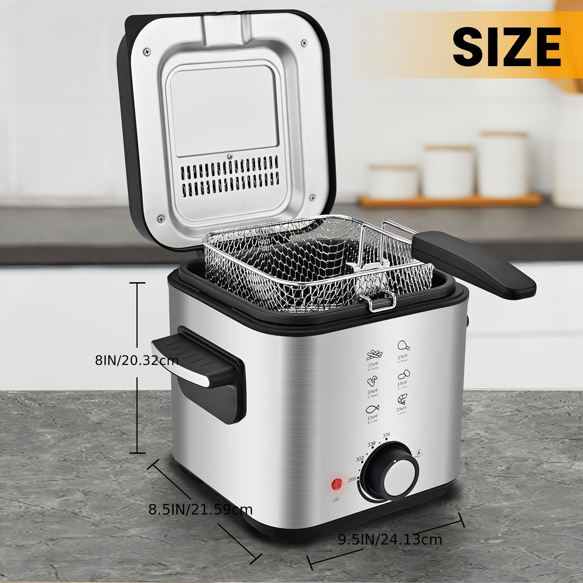 SUSTEAS Household Deep Fryer, 1500W with Adjustable Temperature Control, Nonstick Inner Pot and Frying Basket, 1.5L to 6L Kitchen Capacity Options