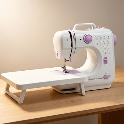 Extension Table Mini Sewing Machine with 12 Stitches and LED Work Light, Portable Electric Design for Beginner Sewing Practice, Crafts and Small Fabric Projects