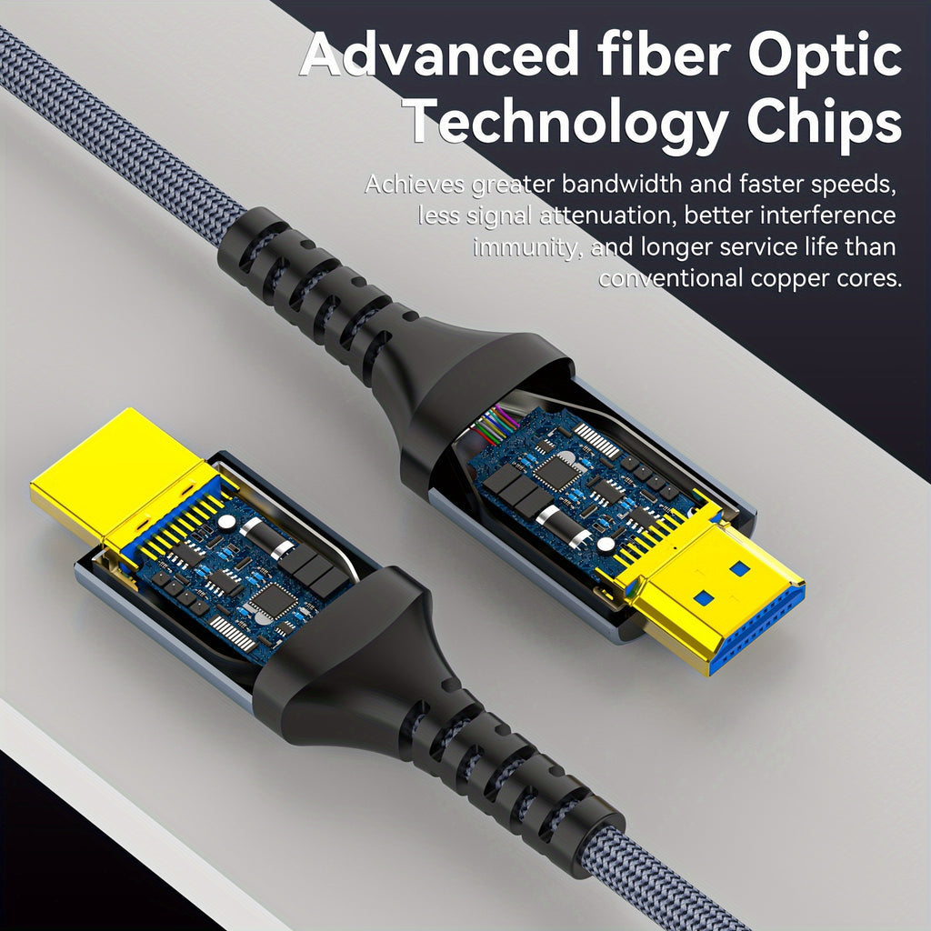 8K Fiber Optic HDTV Cable by MIZIQIER, Directional Gray Braided Cord with Listed 48Gbps, 8K60Hz and 4K120Hz Support, Three Length Options