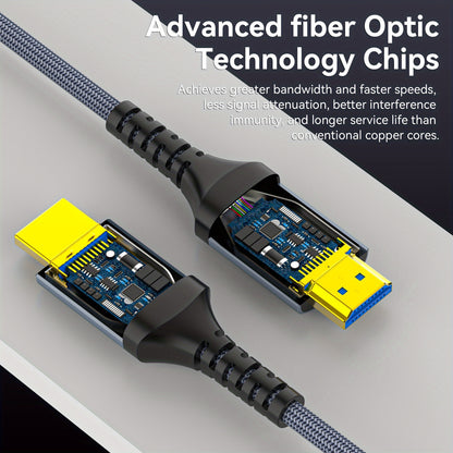 8K Fiber Optic HDTV Cable by MIZIQIER, Directional Gray Braided Cord with Listed 48Gbps, 8K60Hz and 4K120Hz Support, Three Length Options