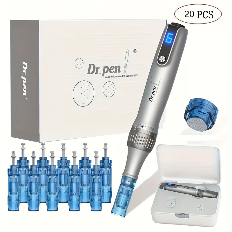 Dr.pen M8S Beauty Pen Kit in Grey with 20 Round Nano Replacement Cartridges, Listed 0.25mm Cartridge Reference for Skin Care Equipment Selection