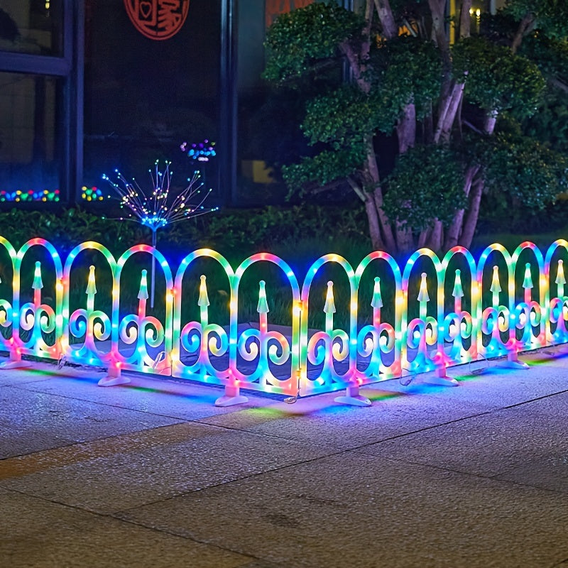 Outdoor Solar Fence Lights in Eight-Piece Packs, Warm Color, Multicolor or Red-Green Options with Listed Solar or USB Power for Patio and Holiday Decoration