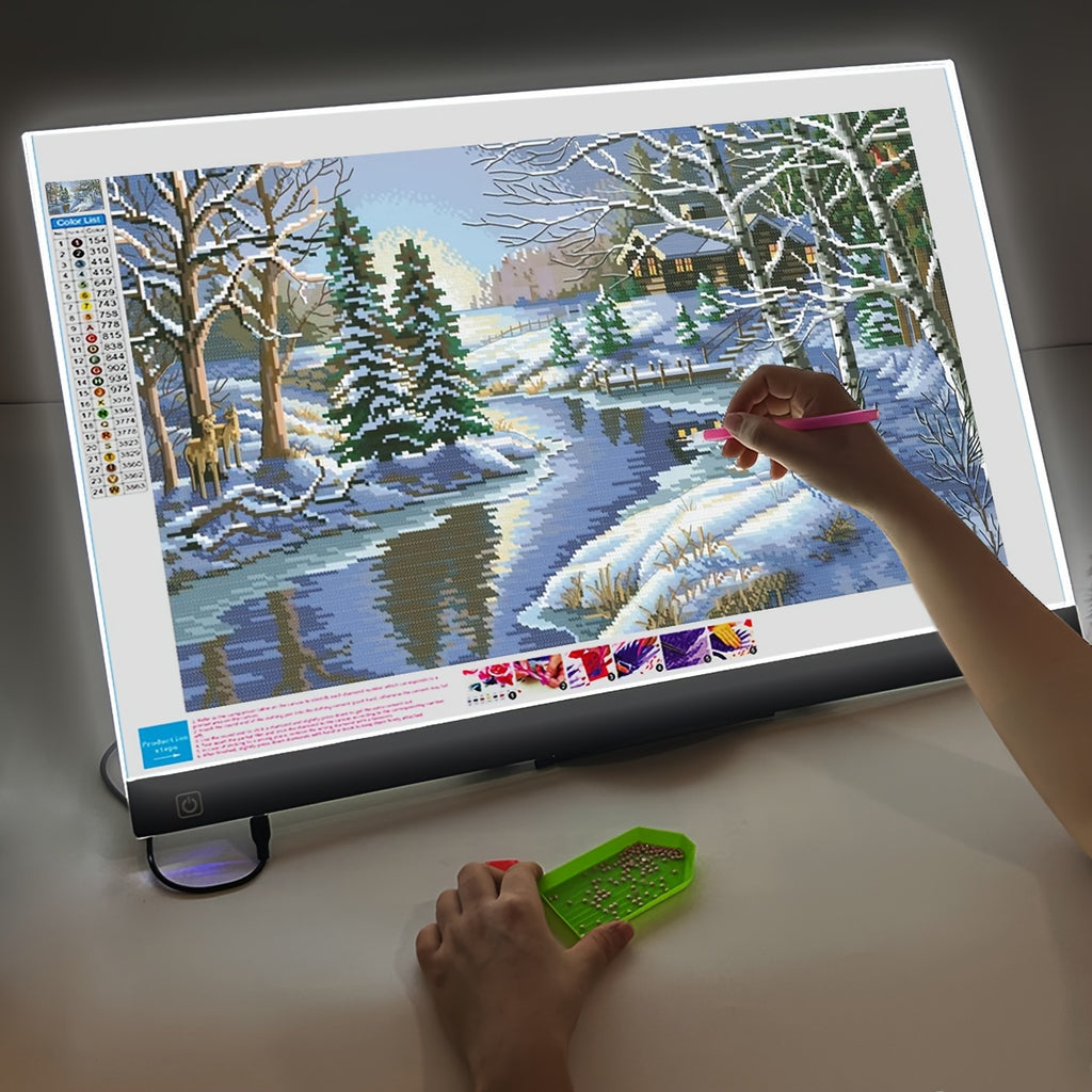 Diamond Painting LED Light Pad with Three Brightness Levels, A2-Labeled 5W Acrylic Tracing Board, Listed 40 x 60 x 0.42cm Size and USB Cable for Art Projects