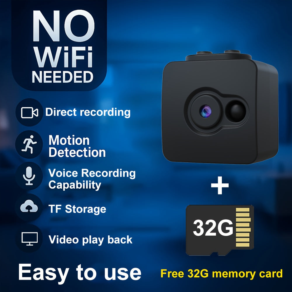 Mini Indoor Security Camera Q7 with Listed 720P Video, Night Vision, Motion Detection and USB Power, One-Piece Plus 32G Option for No-WiFi Home Monitoring