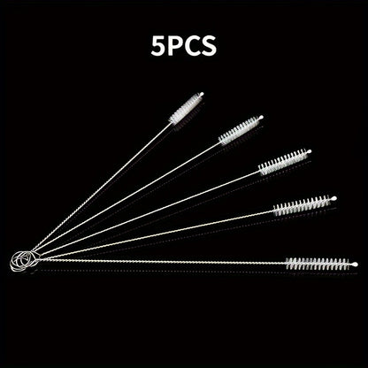 Five-Piece Straw Cleaning Brush Set for Compatible Drinking Straws, Narrow Tubes and Water Bottle Crevices, Long Kitchen Brushes for Everyday Manual Cleaning