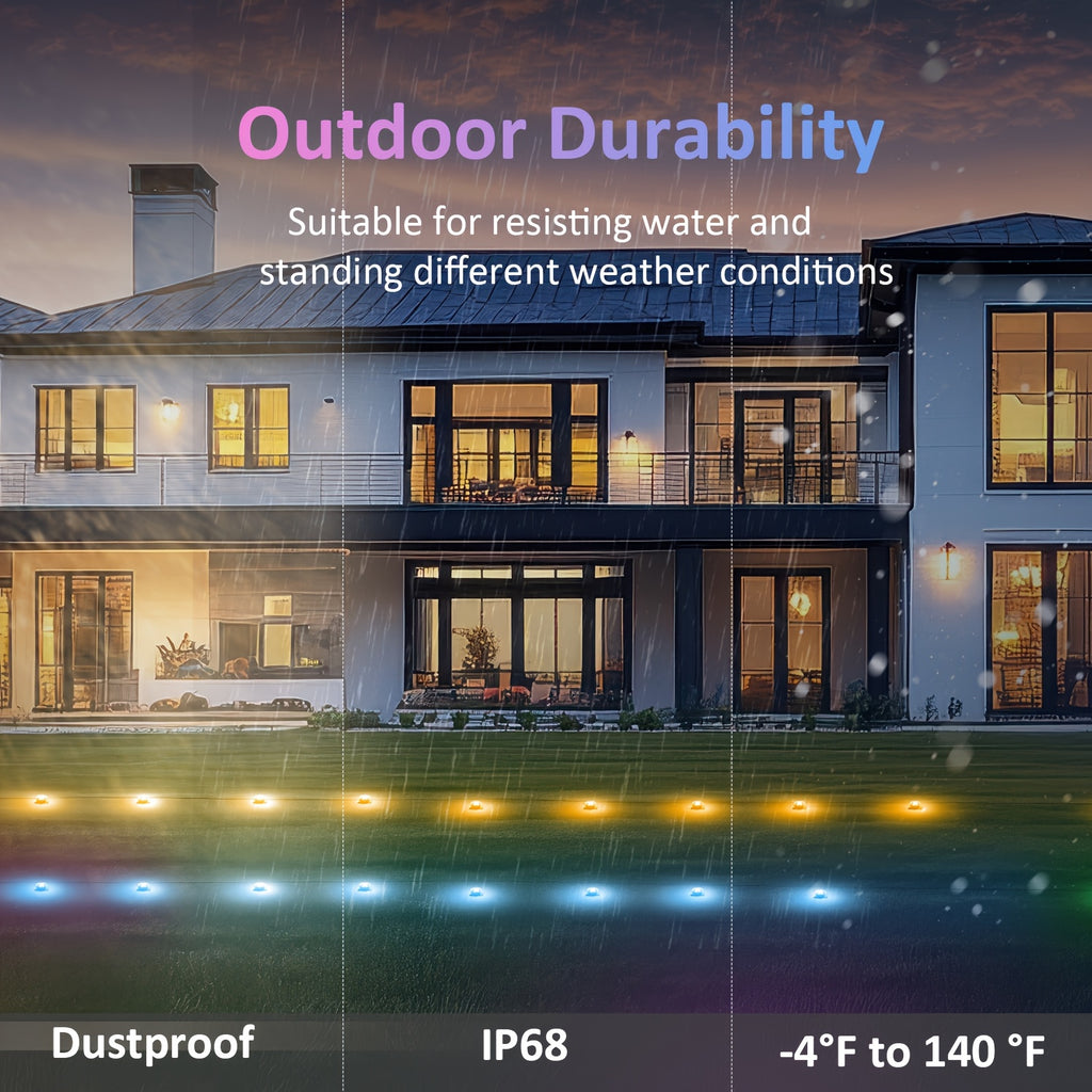 RGB Pathway Lights with 50ft, 100ft or 150ft Length Labels, Color-Changing Garden Decor and Listed App, Remote, Timer and Music Sync Functions for Yard Gatherings