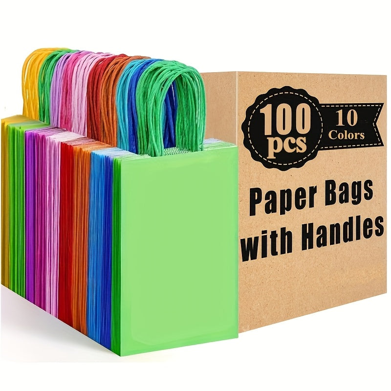 Colorful Paper Gift Bags with Handles, 20, 40 or 100-Pack Party Favor Packaging with a Medium 100-Pack Option for Birthdays, Baby Showers, Weddings and Holidays