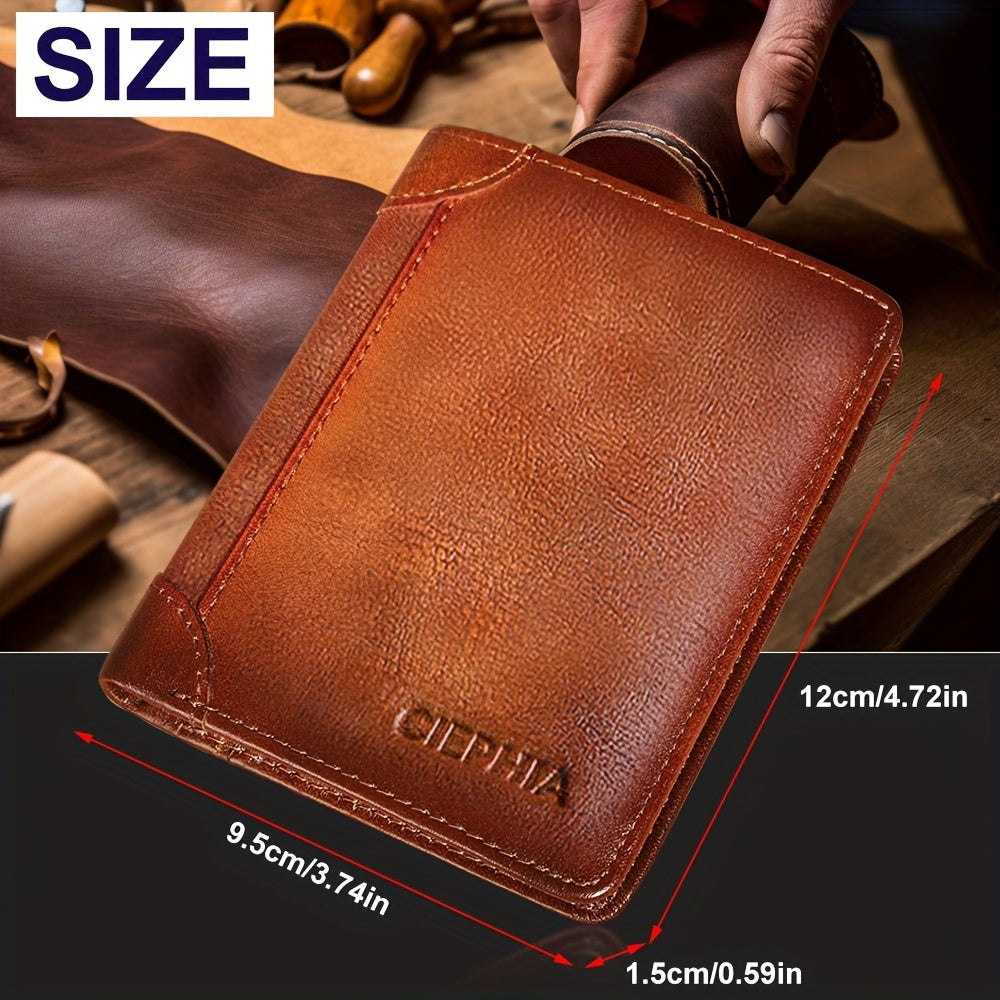 Men's Vintage Wallet and Card Holder Options, Bifold, Trifold and Eight-Card-Slot Styles in Brown, Coffee, Black or Blue for Everyday Carry and Gifts