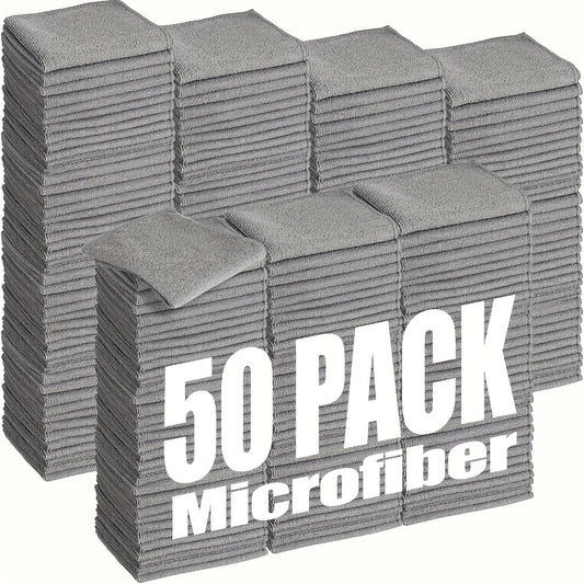Microfiber Car Wash Towels, 50-Piece Gray Cleaning Cloth Pack with Listed Soft Absorbent Fabric for Auto Detailing, Household Wiping and Commercial Cleaning