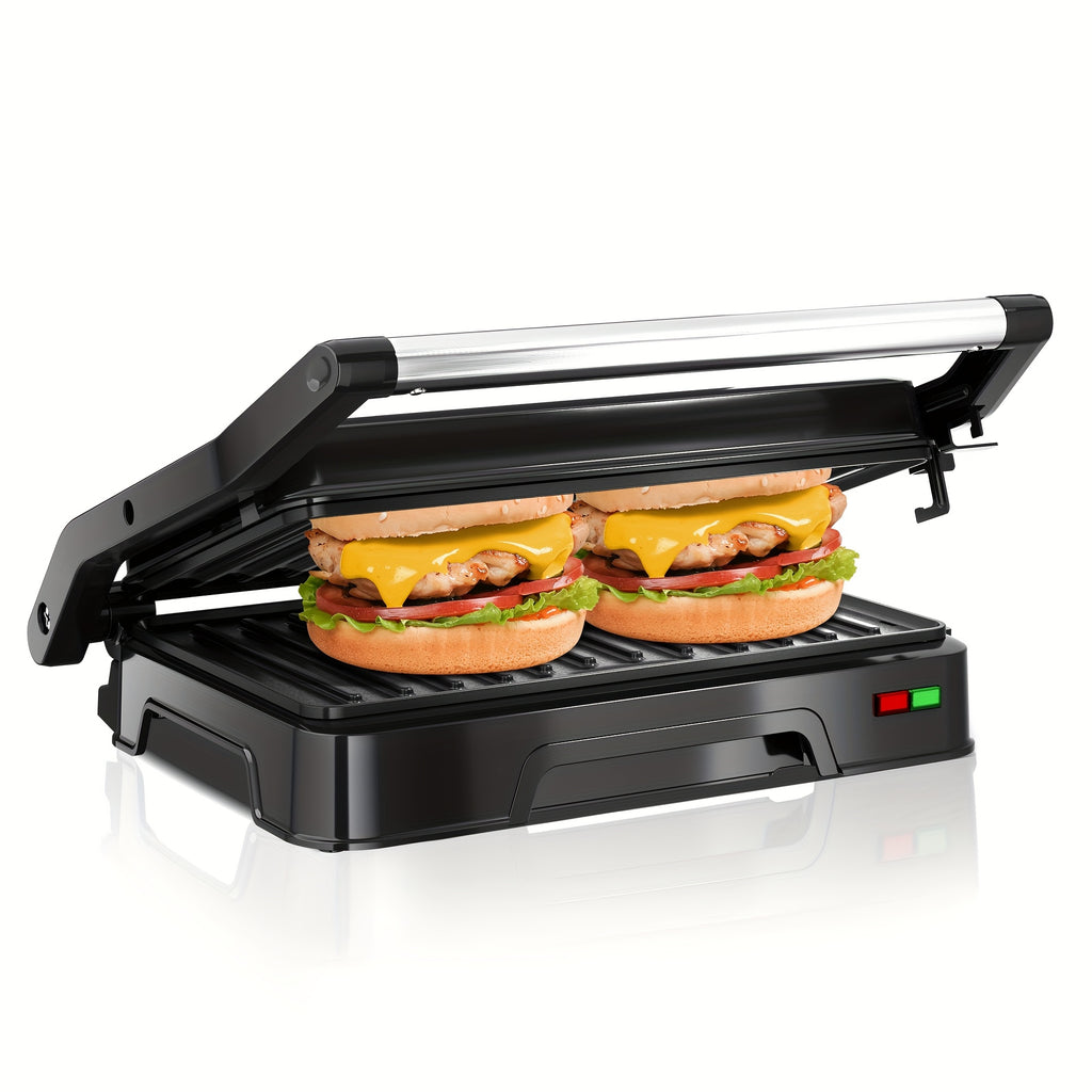 Two-Slice Panini Grill Press in Black with Listed 850W Heating, Nonstick Plate Design and 180-Degree Opening for Sandwich Toasting and Home Kitchen Cooking