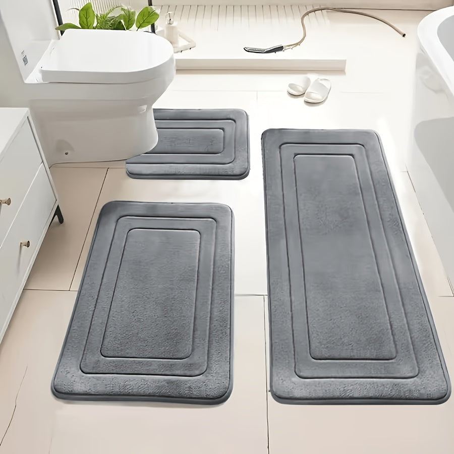 Polyester Bath Mats 3-Pack with Listed 610gsm Knit Fabric, Soft Absorbent Bathroom Rug Set in Six Colors for Sink, Tub and Shower-Side Floor Spaces