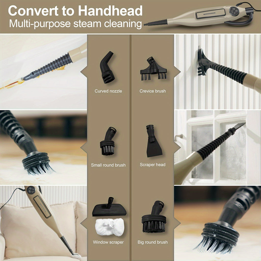 Rotating-Pad Steam Mop VM6 with Three Listed Steam Modes, LED Headlights and Removable Water Tank, Black Gray or Black Golden Floor Cleaning Options