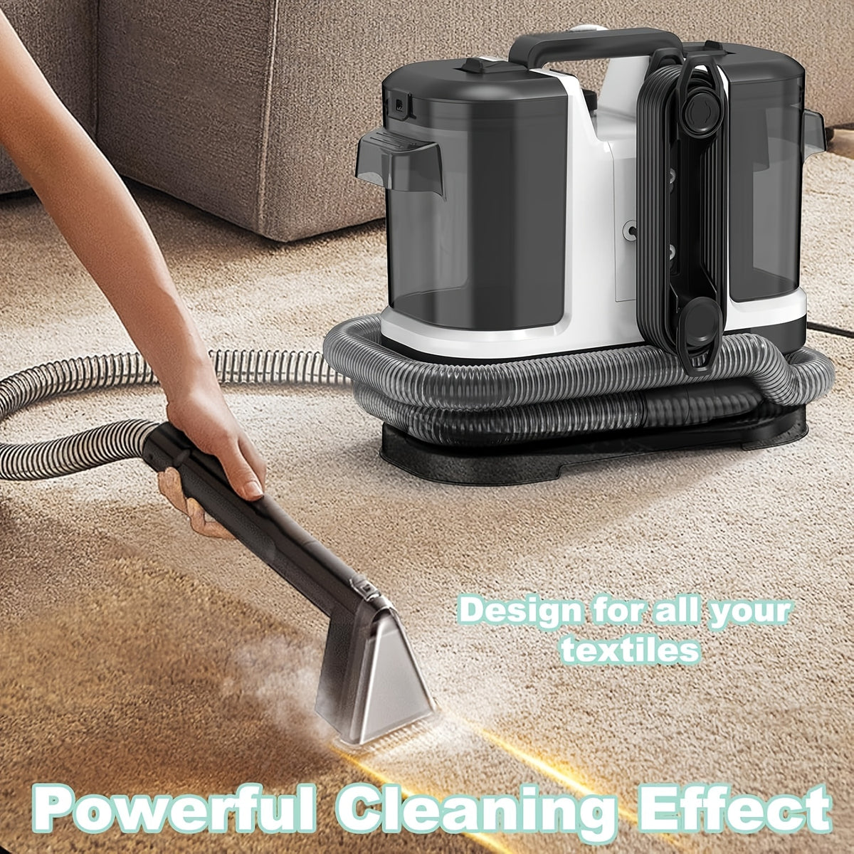35kPa Portable Upholstery Spot Cleaner with Dual-Size Brush, Integrated Blowing and Suction, ABS Resin Body and 120V Power for Home Cleaning