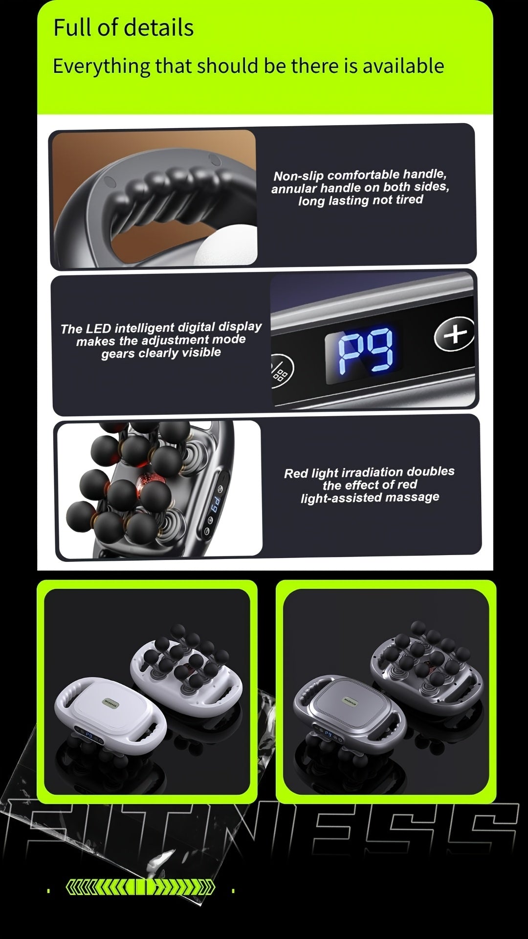 Multi-Node Massage Gun with Nine Intensity Levels and Nine Modes, Cordless Percussion Design in D-16 White, A-12 Gray or C-22 Gray Model Options