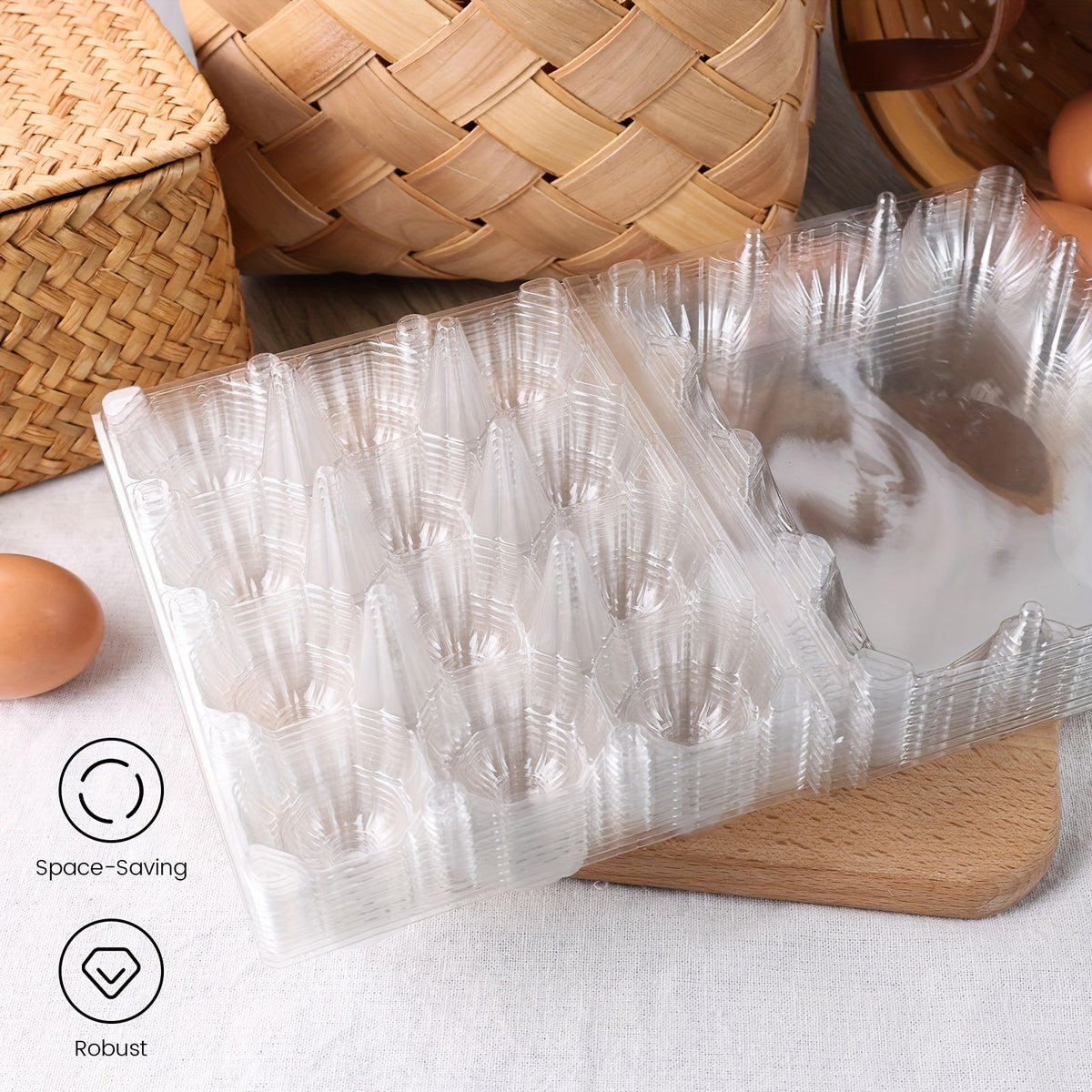 Clear Plastic Egg Cartons 60-Pack by Shindel, Reusable Blank 12-Egg Containers for Fresh Egg Collection, Home Storage and Farm Market Display