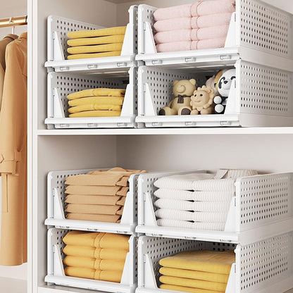Stackable Closet Storage Baskets, 3-Piece Foldable Organizer Set with Listed 16.73 x 13.11 x 7.2 Inch Bins for Clothes, Files and Household Essentials
