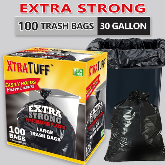 30 Gallon Trash Bags, 100-Count Disposable Garbage Can Liners with Clear and Standard Bag Options for Household Cleanup, Garden Waste and Commercial Use