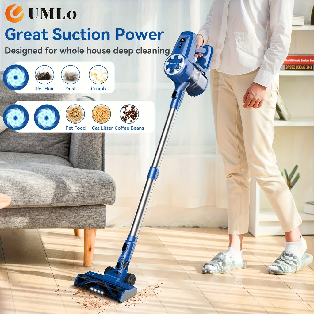 Stick Vacuum Cordless 46Kpa Powerful Suction, 6-in-1 Lightweight Vacuum Cleaner with Anti-Tangle LED-Lit Brush Head, Removable Battery for Hardwood, Carpet and Pet Hair
