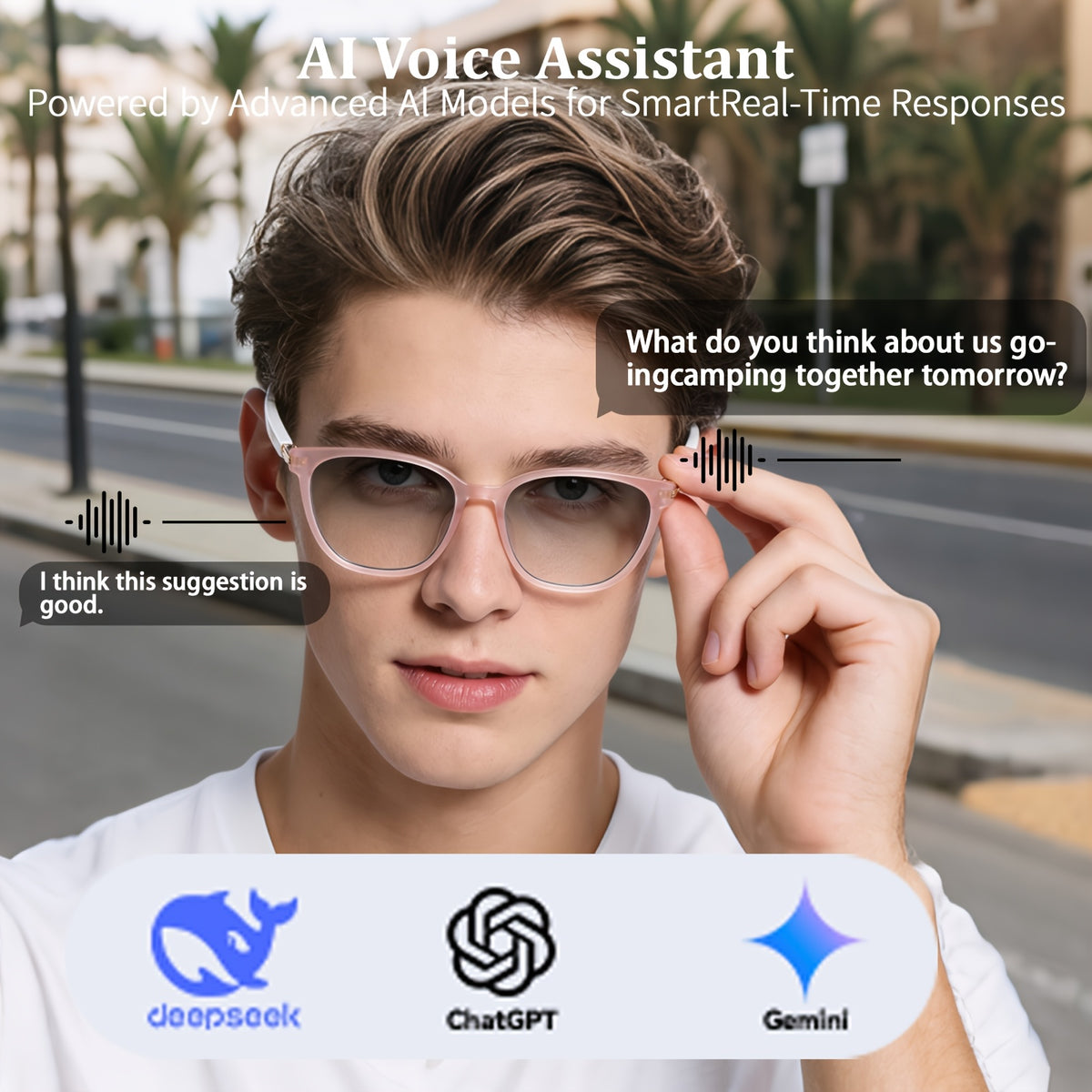 Wireless AI Translation Glasses with Listed 164-Language Support, Photochromic Lenses, Music and Hands-Free Calls in Black, Tortoiseshell or Pink