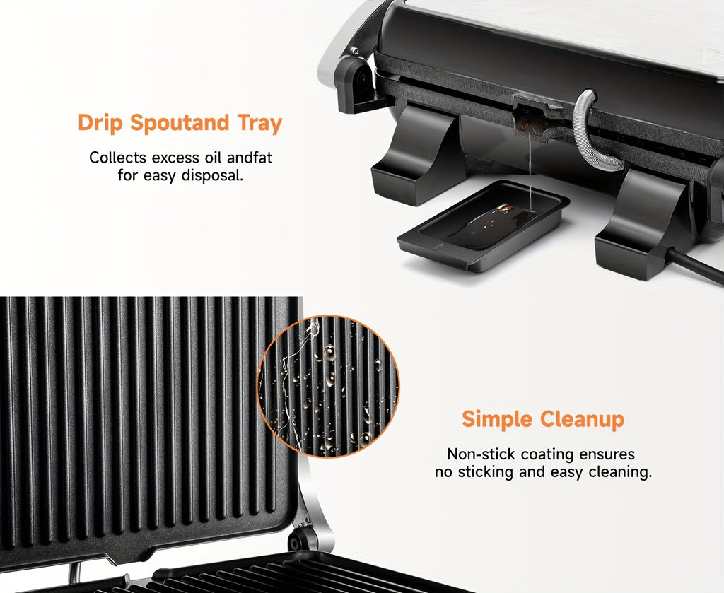 Floating-Hinge Panini Press and Indoor Grill with Nonstick Plate Wording, 180-Degree Opening and Grease Tray, Color or Timer-Control Options for Sandwiches
