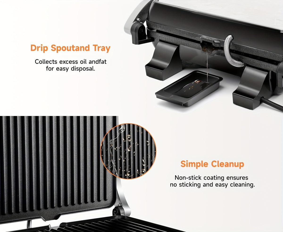 Floating-Hinge Panini Press and Indoor Grill with Nonstick Plate Wording, 180-Degree Opening and Grease Tray, Color or Timer-Control Options for Sandwiches