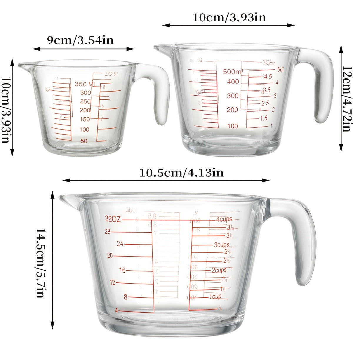 Glass Measuring Cups with Single 33.81 oz or Three-Piece 10.14, 16.91 and 33.81 oz Options for Home Baking, Cooking and Everyday Recipe Ingredient Preparation