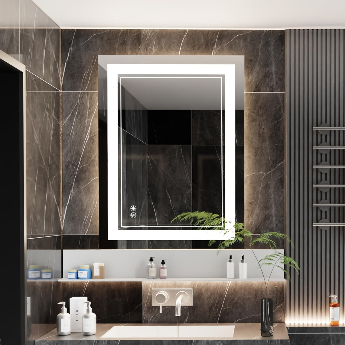 LED Bathroom Vanity Mirror with Listed Anti-Fog Function, Dimmable Three-Color Front and Back Lighting, Wall-Mounted Mirror with Multiple Size Options