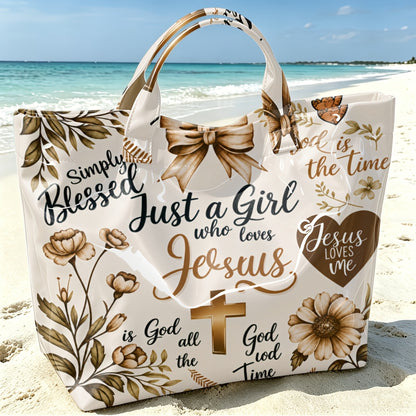 Christian Tote Bag with Floral and Cross Design, Faith-Inspired Glossy Shoulder and Top Handle Handbag for Church, Casual Outings and Everyday Carry