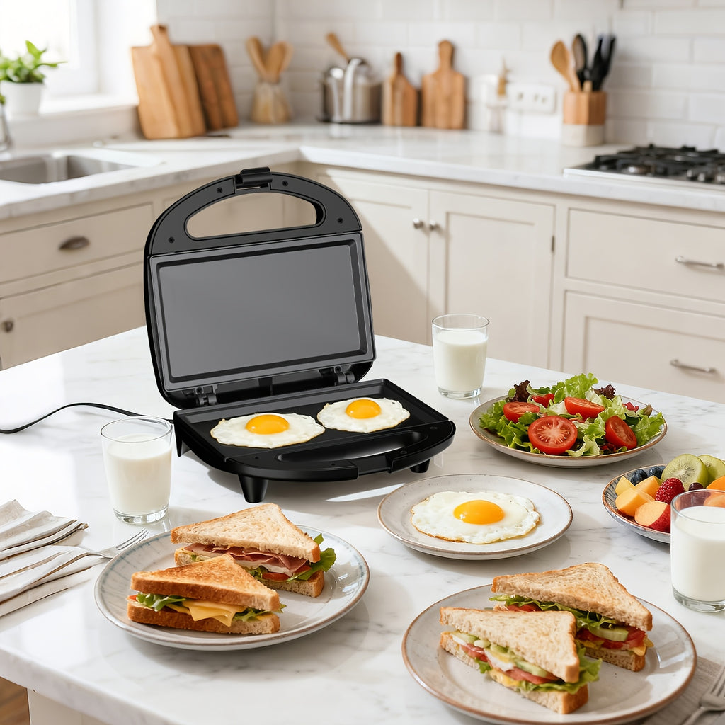 Flat Plate Sandwich Maker, 750W 2-Slice Grilled Cheese Toaster with Nonstick Cooking Surfaces, Indicator Lights and Cool-Touch Handle for Home Kitchens