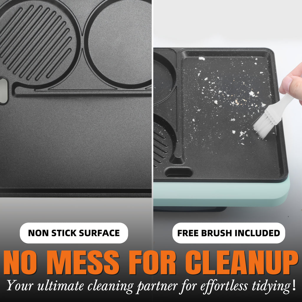 Breakfast Sandwich Maker with Burger Press, 3-in-1 Electric Griddle and Grill Combo with Nonstick Plates for Eggs, Burgers, Paninis and Morning Meals for the Whole Family, Aqua